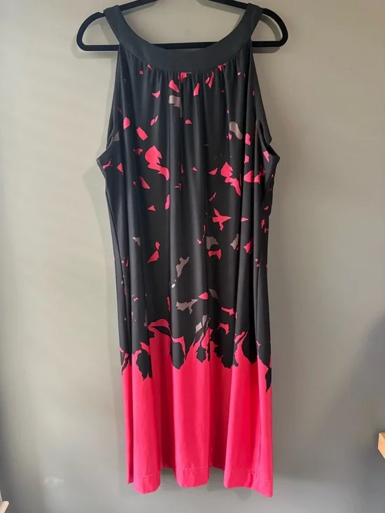Penningtons Plus Size 3X Black Pink Ombre Dress Sleeveless Stretch Midi - Picture 2 of 8